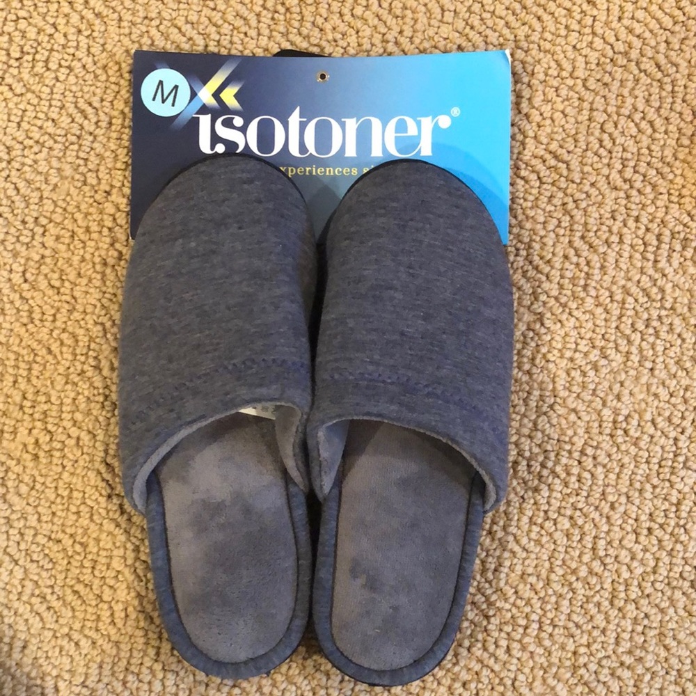 Isotoner grey rubber soles slippers size M